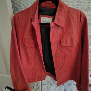 Lord & Taylor Red Textured Leather Jean Jacket